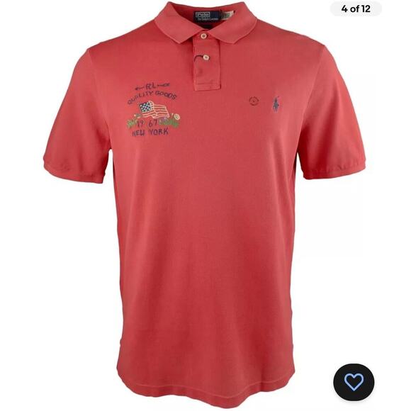 Polo Ralph Lauren Classic Fit Flag Mesh Polo Shirt Evening Post, Red Orange XL - Picture 7 of 7